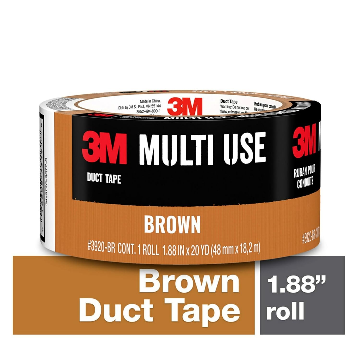 image:image3M MultiUse Colored Duct Tape Brown with Strong Adhesive and WaterResistant Backing MultiSurface 3M Duct Tape for Indoor and Outdoor Use 188 Inches x 20 Yards 1 Roll 3920BR1 Roll
