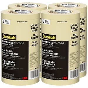 image:imageScotch Painters Tape Contractor Grade Masking Tan Tape for General Use MultiSurface Adhesive Tape 141 Inches x 601 Yards 6 Rolls141 Width Pack of 4